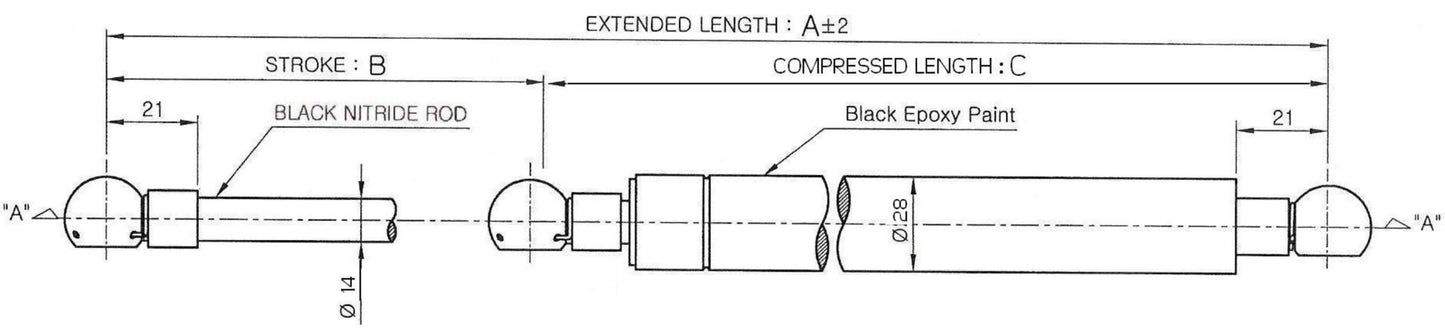 14/28 Stainless Steel Gas Spring (No end fittings)