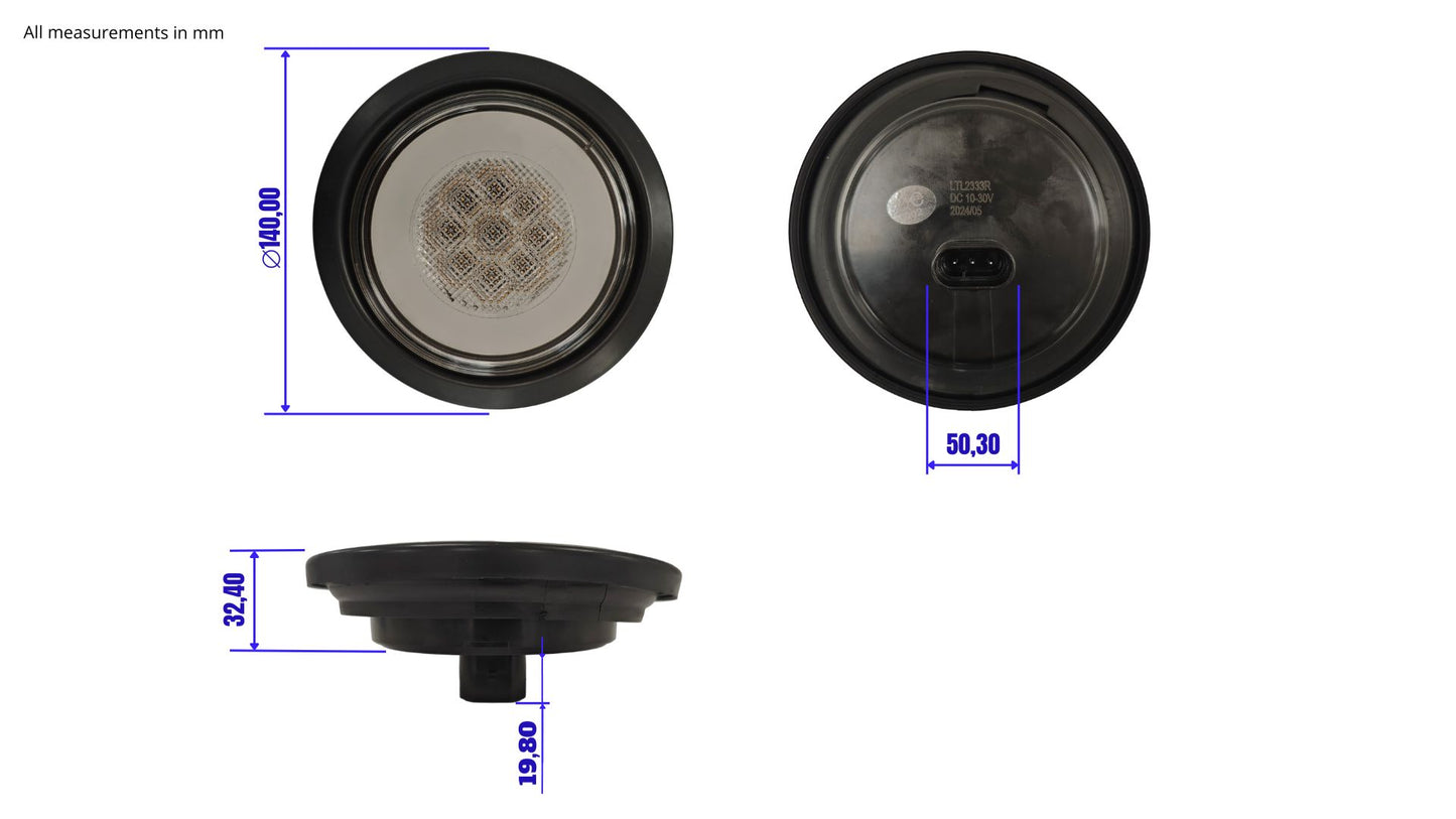 4 luces traseras redondas brillantes (blancas), indicador