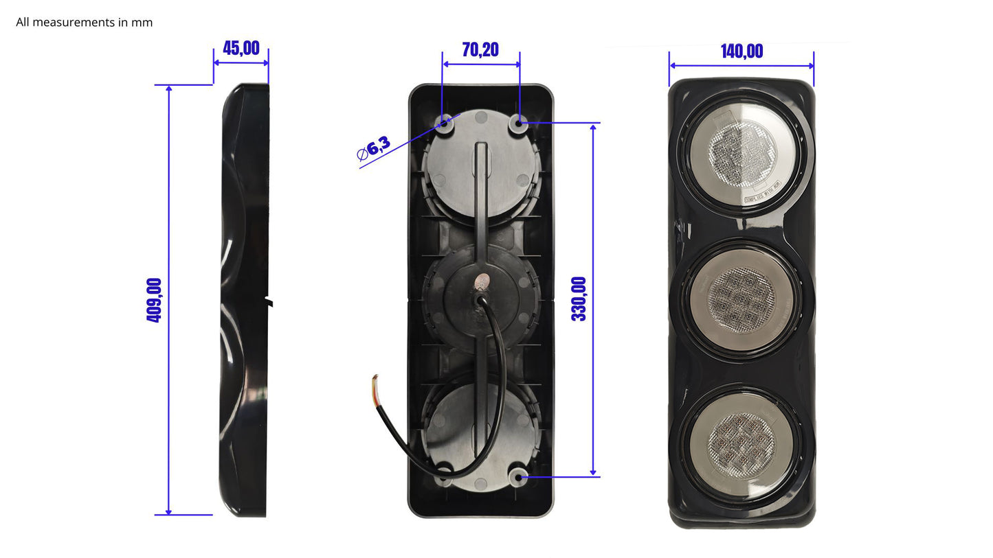5 luces de parada triples redondas/brillantes de cola, en funcionamiento