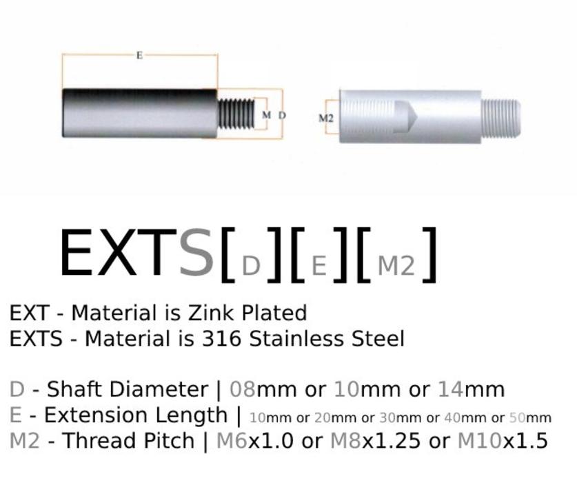 Extension 10MM Dia 40MM Long M6.