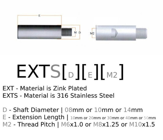 Extension 8MM Dia 30MM Long M6.