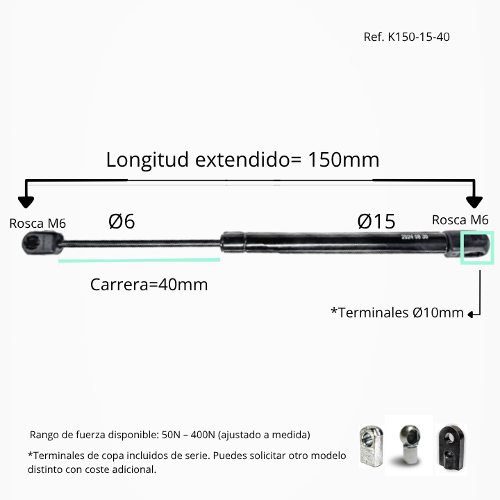 Resorte de gas 6/15 de 50-400N