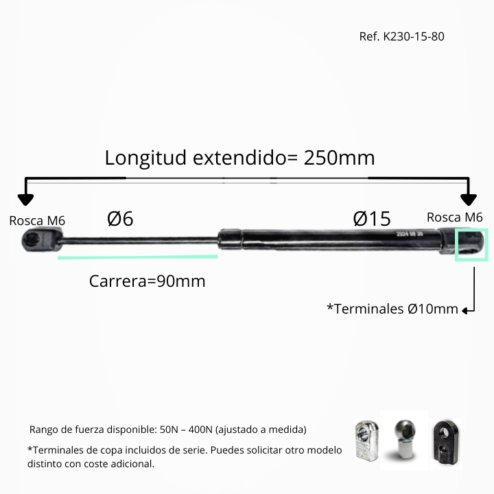 Resorte de gas 6/15 de 50-400N