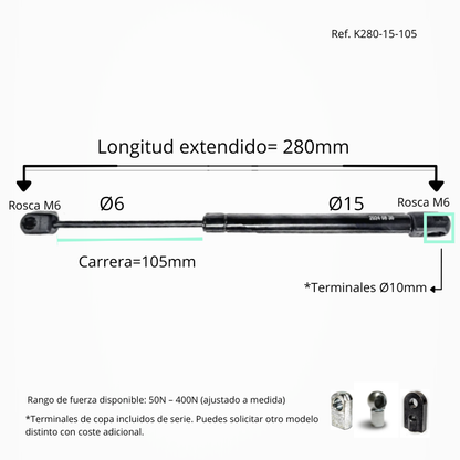 Resorte de gas 6/15 de 50-400N