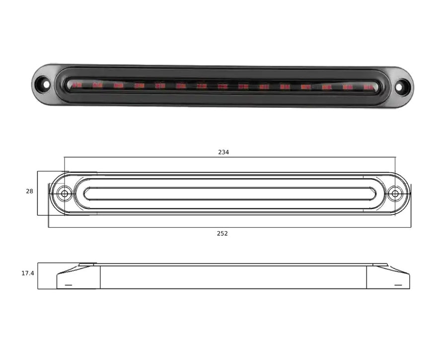 250 luces LED de freno/traseras/DI de línea delgada de 12/24 V