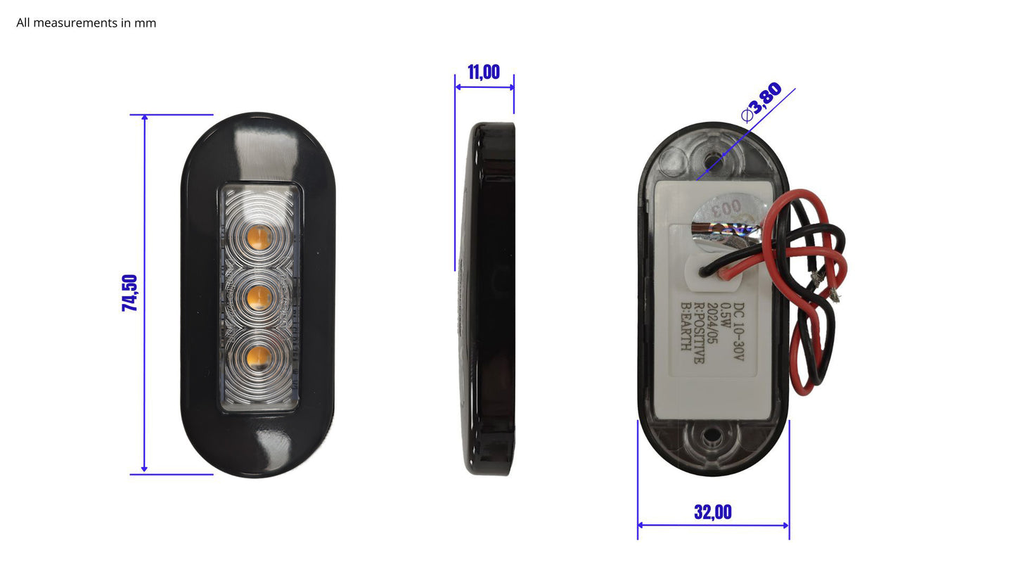 Marcador ámbar de 75 mm/Sub DI 10-30 V, paquete de 10