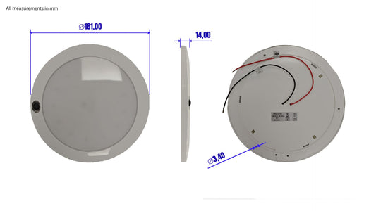 Lámpara de techo LED de 180 mm y 12 V