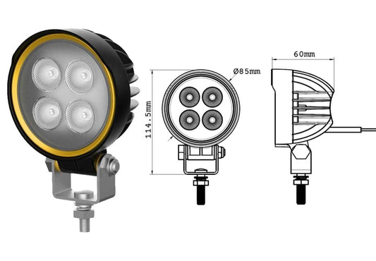 Luz de trabajo LED redonda de 12 W, 9-32 V, 1080 lm