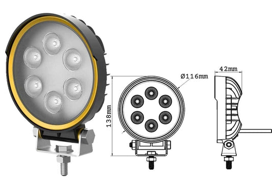 Luz de trabajo LED redonda de 18 W, 9-32 V, 1620 lm