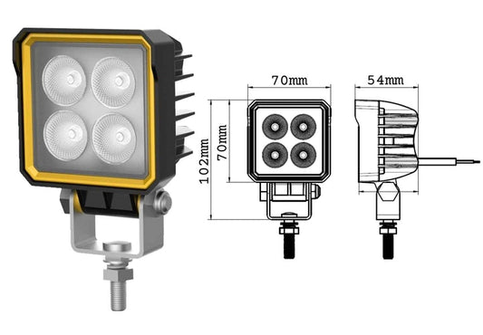 Luz de trabajo LED cuadrada de 12 W, 9-32 V, 1080 lm
