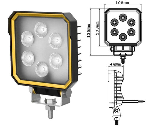 Luz de trabajo LED cuadrada de 18 W, 9-32 V, 1620 lm