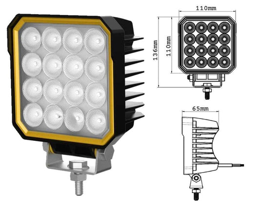 Luz de trabajo LED cuadrada de 48 W, 9-32 V, 2430 lm, IP