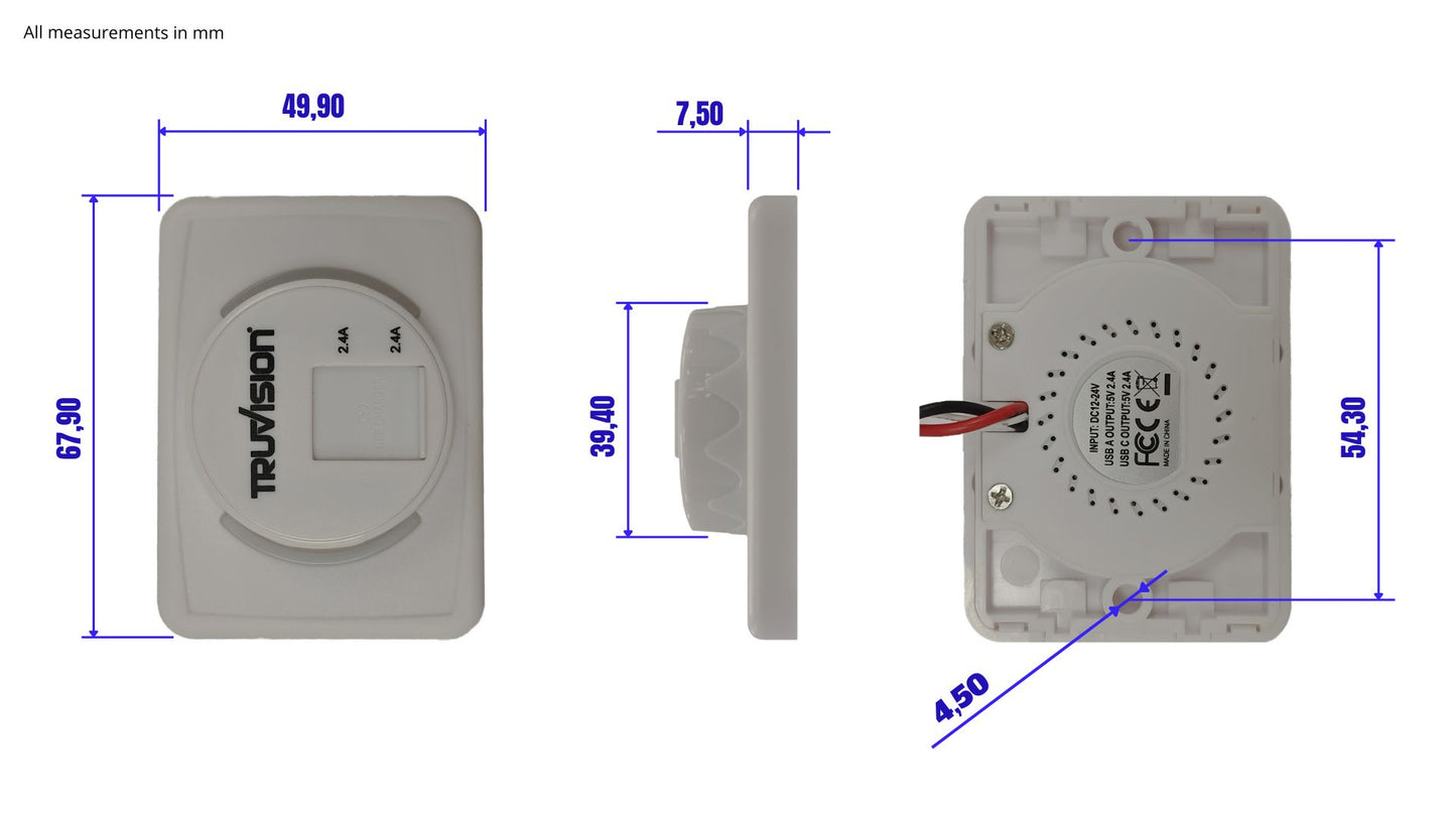 Cargador USB de dos puertos, 2,4 A, 12 V, blanco