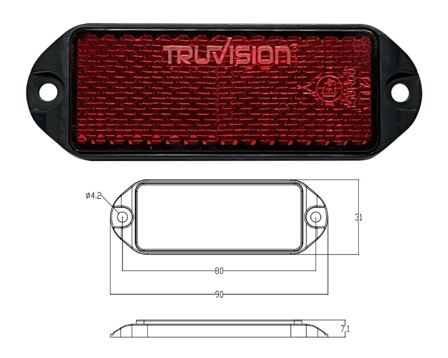 Reflector rojo 90x31, paquete de 100 tornillos